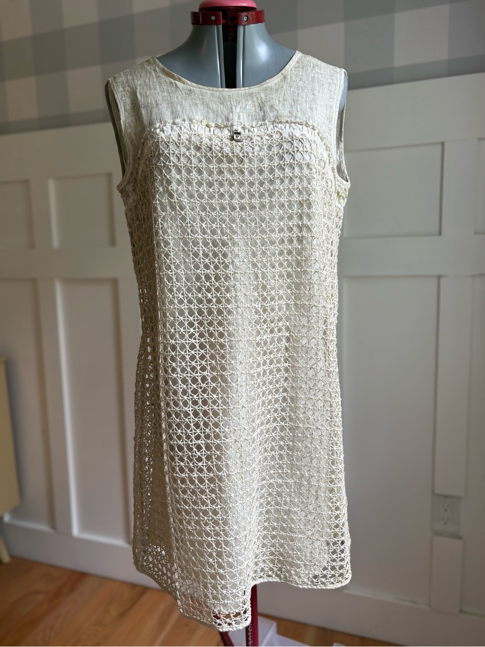 Elisa Cavaletti Cream Crochet Sleeveless Mini Dress XL - Picture 2 of 10